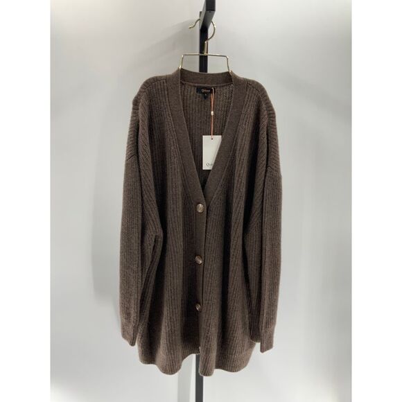 Quince Womens Mongolian Cashmere Oversized Boyfriend Cardigan Sweater Brown L - Picture 1 of 2